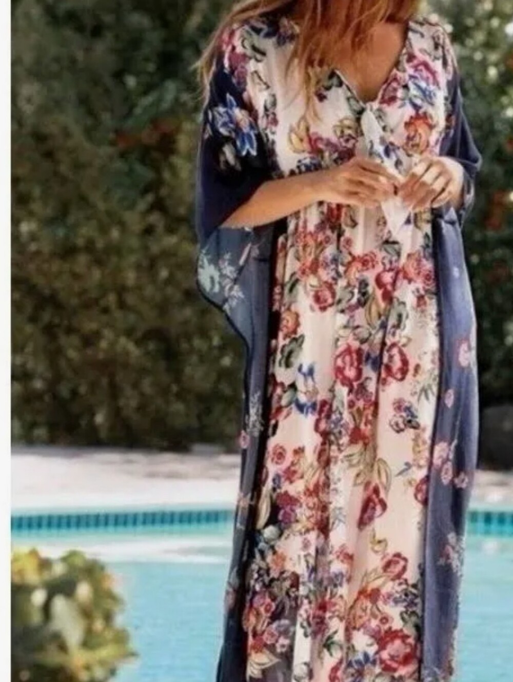 Johnny Was Floral Maxi Dress in Cream and Navy